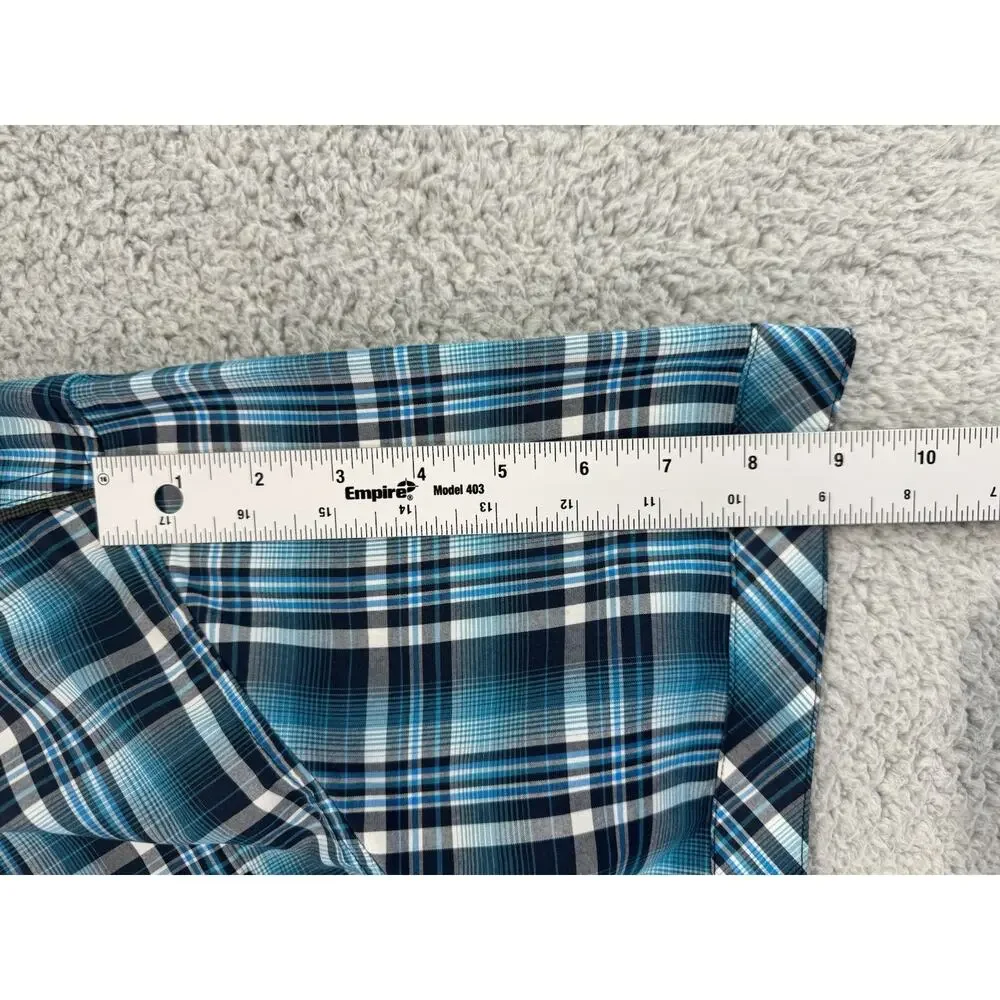 Kuhl Shirt Mens Large Eluxur Blue Plaid Short Sleeve Pearl Snap Western_6